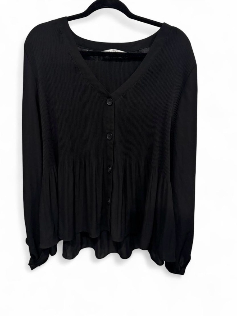 Flowy Black V-Neck Button-Front Women's Shirt
